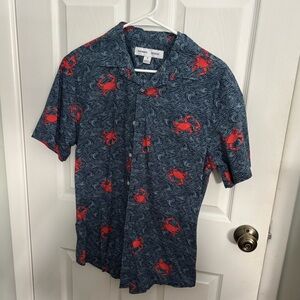 Old Navy Blue and Red Crab Print Shirt